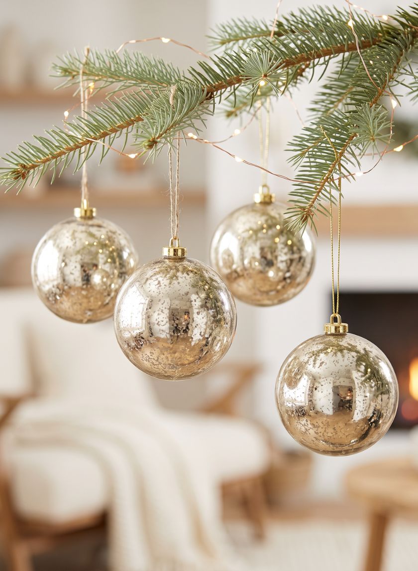4in Round Champagne Mercury Ornament Ball, Set of 4 Decor Jamali Garden