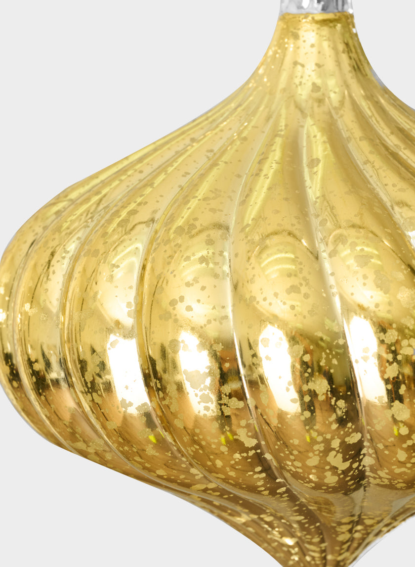 6in Long Plastic "Real Mercury Glass Look" Gold Onion Ornament Decor Jamali Garden