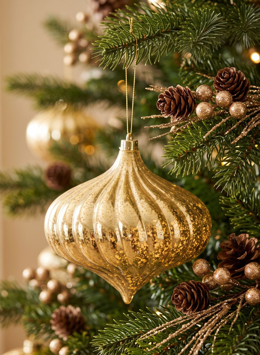 6in Plastic "Real Mercury Glass Look" Gold Onion Ornament