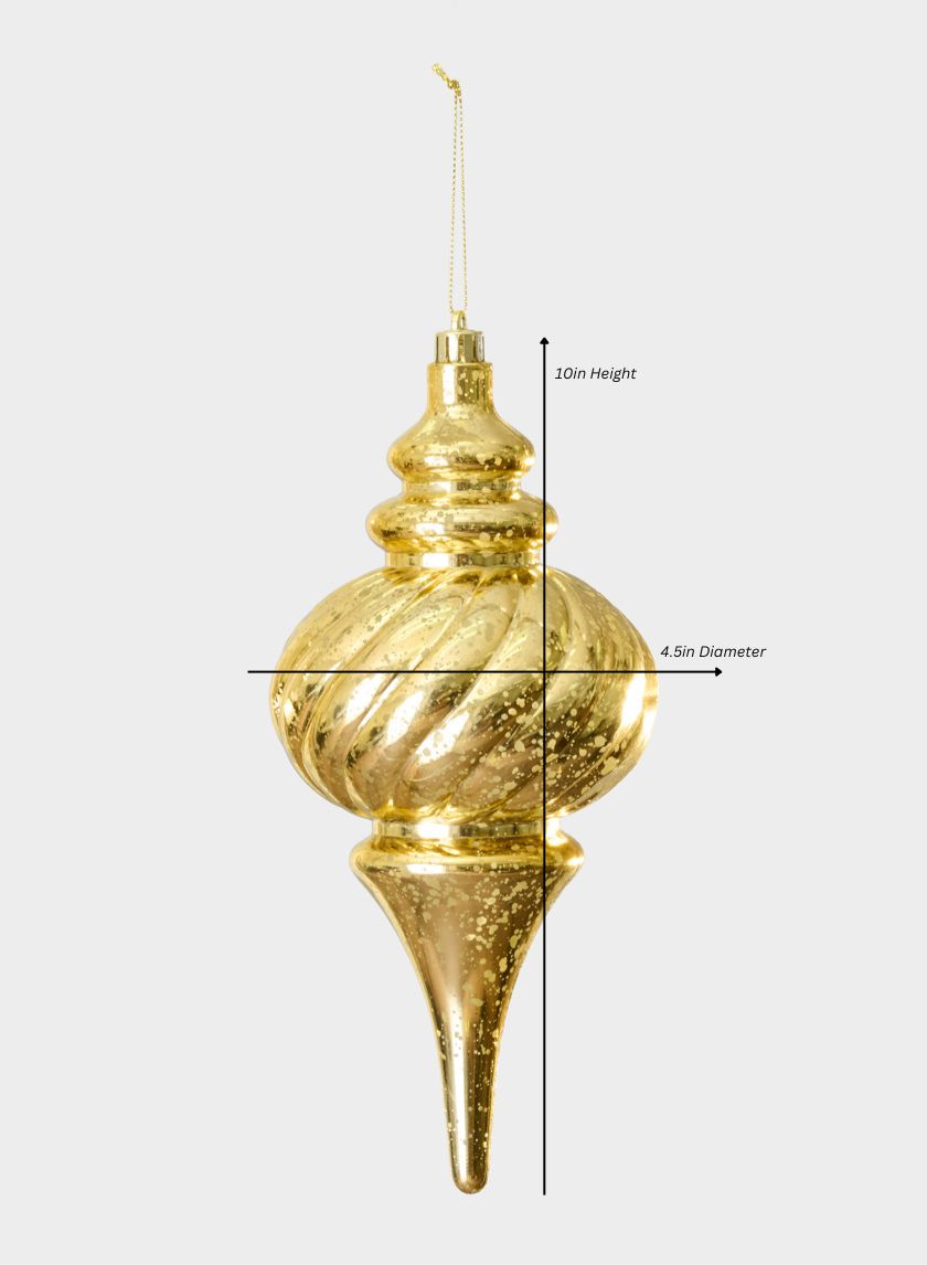10in Long Plastic "Real Mercury Glass Look" Gold Finial Ornament