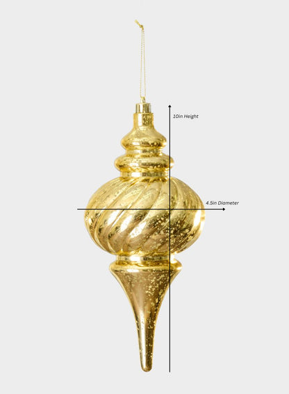10in Long Plastic "Real Mercury Glass Look" Gold Finial Ornament