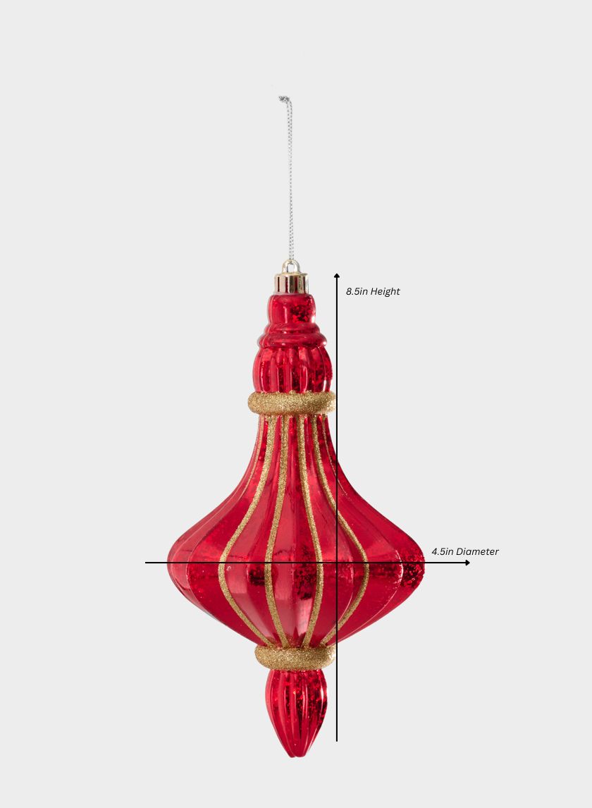 8.5in Long Plastic "Real Mercury Glass Look" Red Finial Ornament