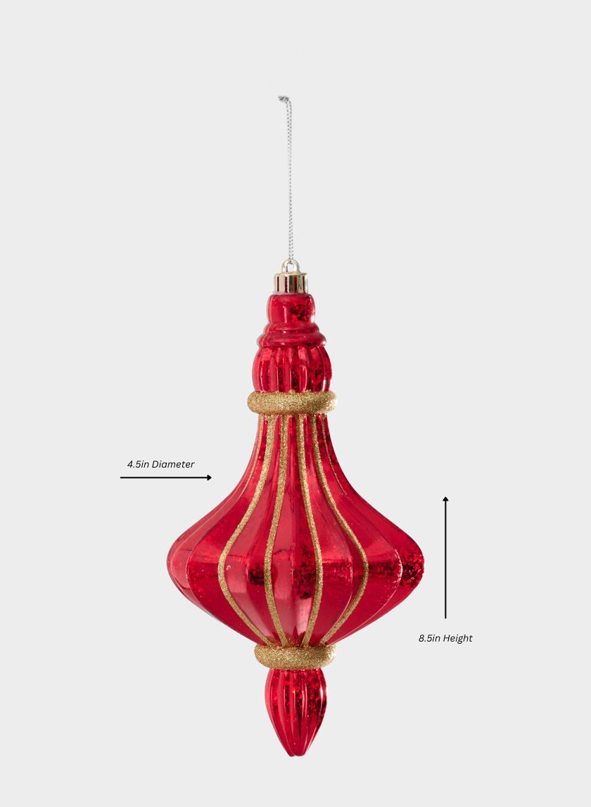 8.5in Long Plastic "Real Mercury Glass Look" Red Finial Ornament Decor Jamali Garden