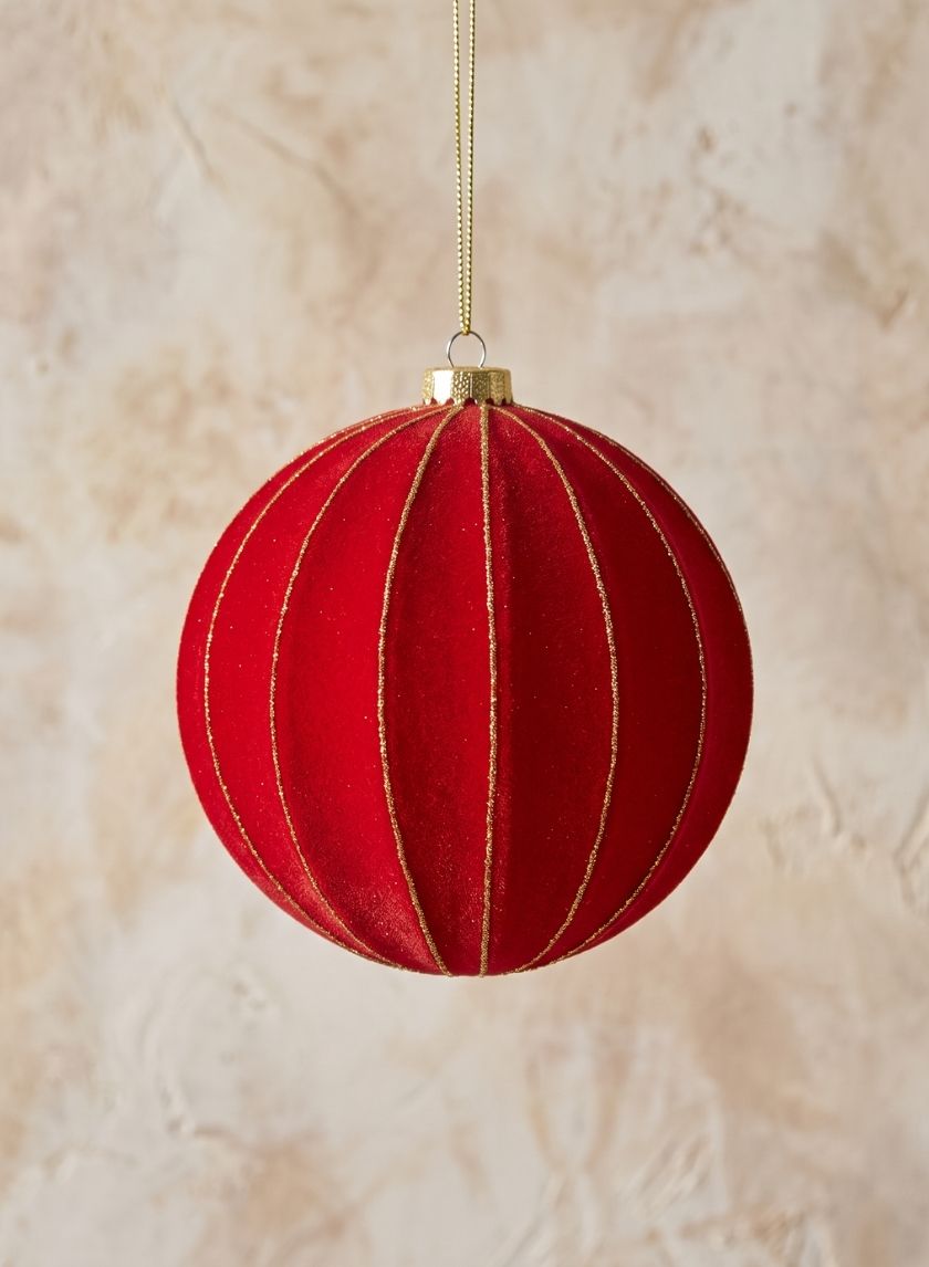 6in Round Red Flocked Plastic Ornament Decor Jamali Garden