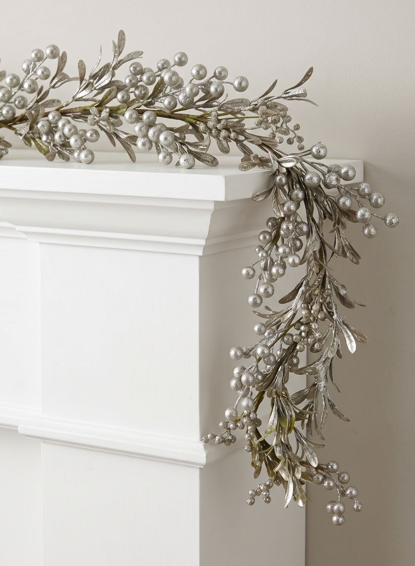 56in Long Champagne Leaf &amp; Glitter Berry Garland Decor Jamali Garden