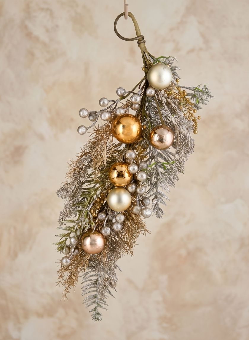 23in Long Mixed Metallic Glitter Foliage &amp; Berry Swag Decor Jamali Garden