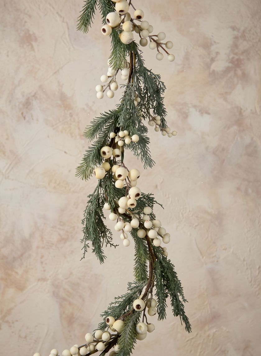 58in Long White Berry &amp; Blue Fir Garland Decor Jamali Garden