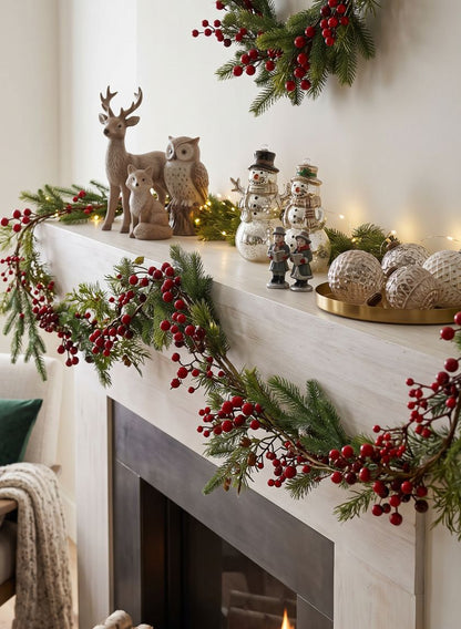 56in Long Pine Garland with Red Berries Decor Jamali Garden
