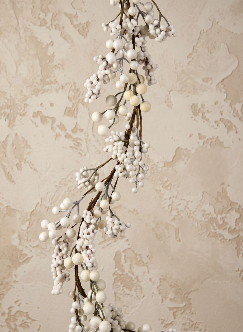 58in Long Pearl, White, &amp; Cream Berries Garland Decor Jamali Garden