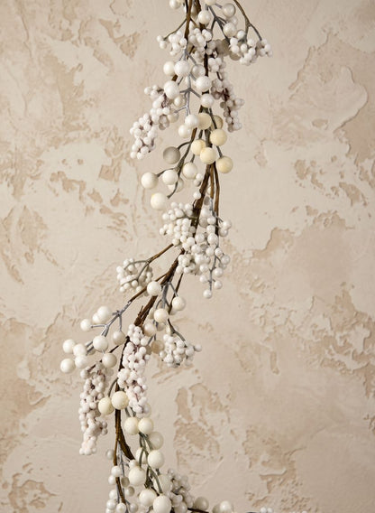 58in Long Pearl, White, &amp; Cream Berries Garland Decor Jamali Garden