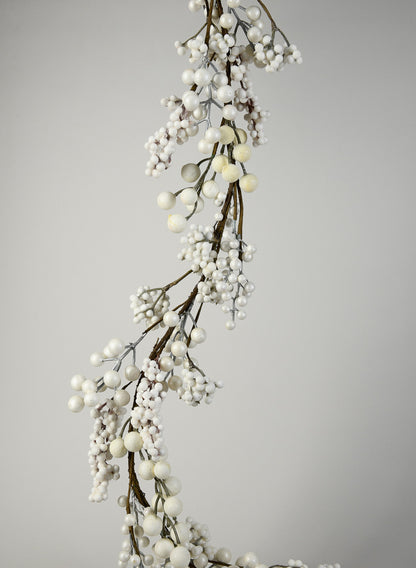 58in Long Pearl, White, &amp; Cream Berries Garland Decor Jamali Garden