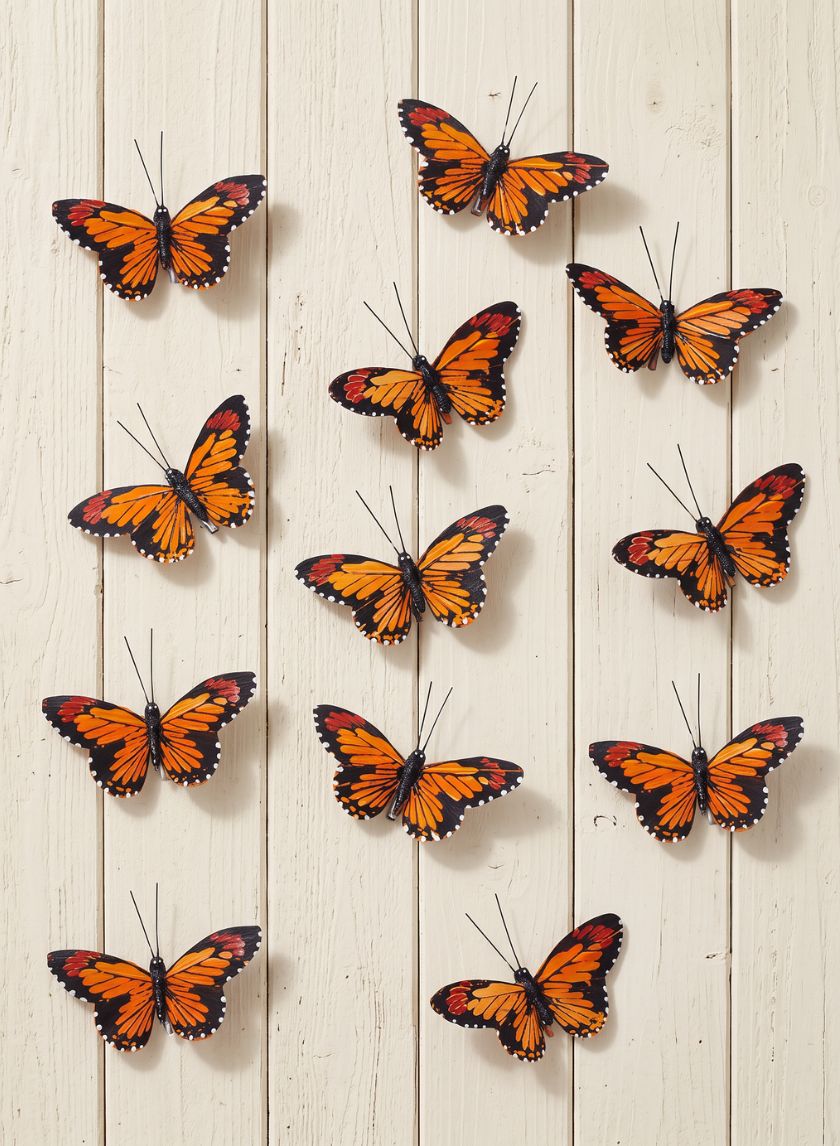3.5in Long Orange Monarch Butterflies, Set of 12 Decor Jamali Garden