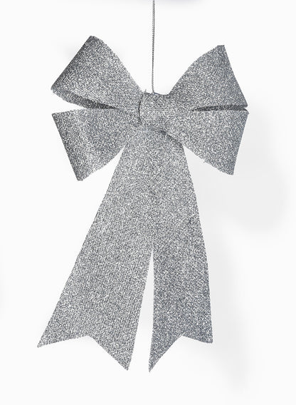 10in Long Silver Glitter Bow Decor Jamali Garden