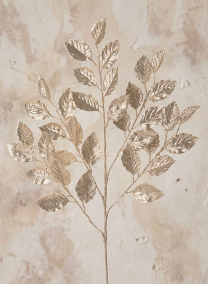 28in Long Champagne Glitter Leaf Branch, Bundle of 12 Decor Jamali Garden