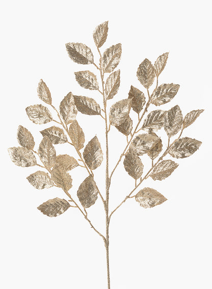 28in Long Champagne Glitter Leaf Branch, Bundle of 12 Decor Jamali Garden