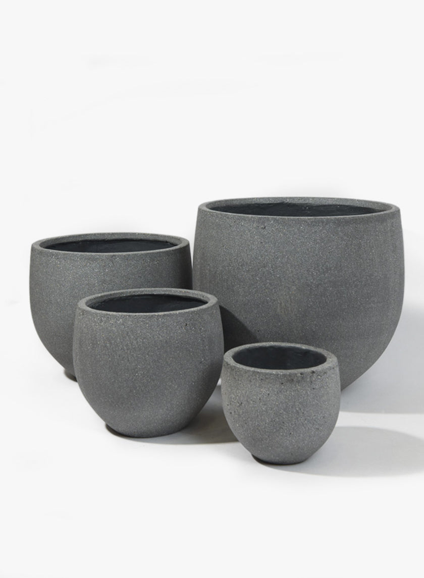 Round Rough Grey Ficonstone Pots Decor Jamali Garden