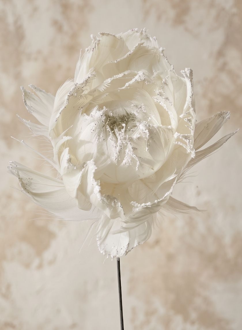 18in Glittered White Feather Open Peony, Bundle of 6