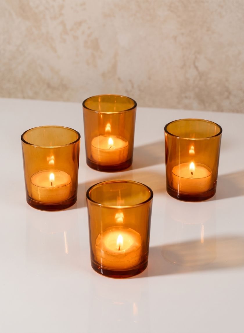 2 1/2in Tall Amber Glass Votive Holder Decor Jamali Garden