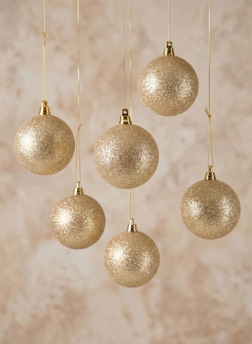 3in Round Platinum Glitter Plastic Ornament, Set of 6 Decor Jamali Garden