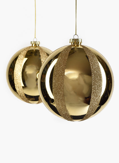 5.5in Round Shiny Gold &amp; Gold Glitter Plastic Ornament Ball Decor Jamali Garden