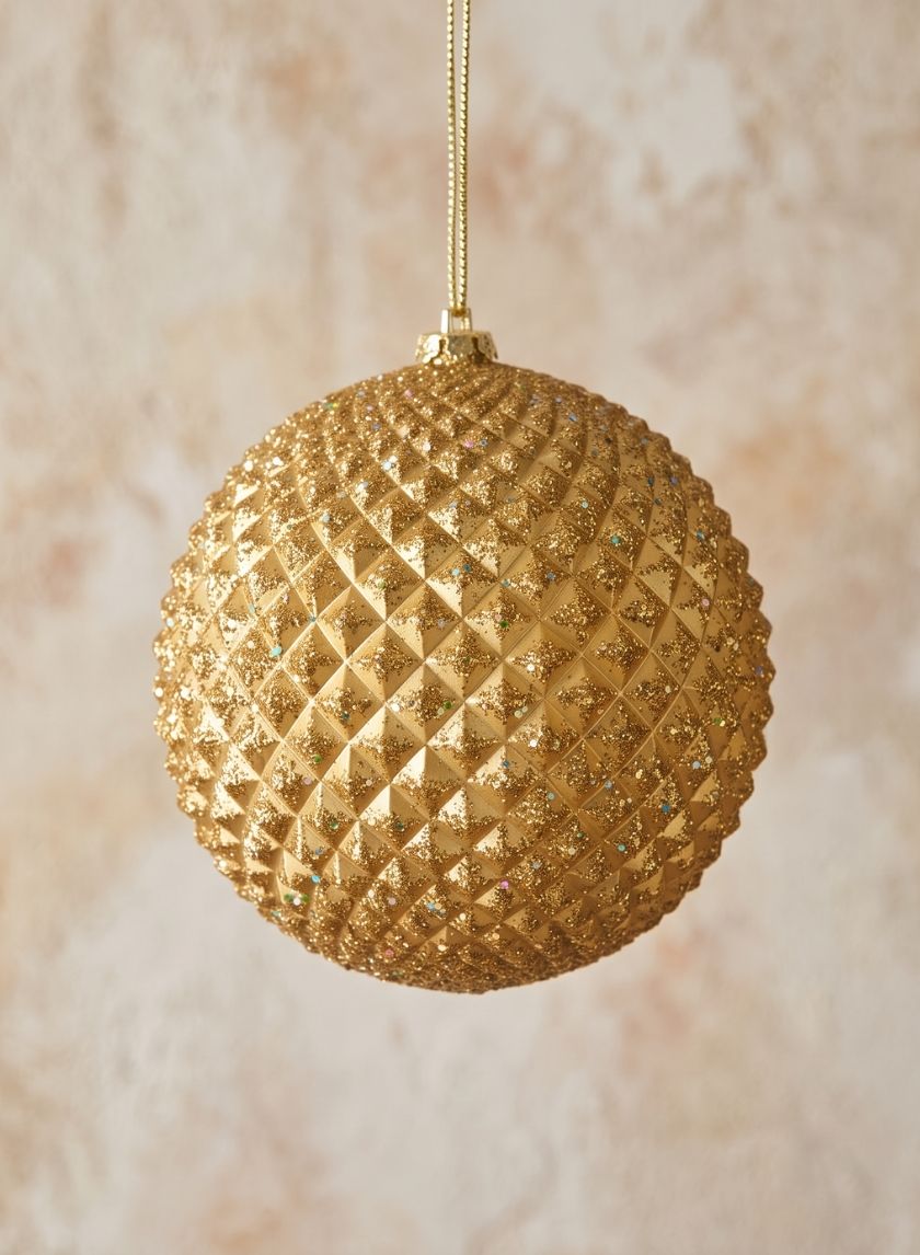 4in Round Gold Glitter Durian Ball Plastic Ornament Decor Jamali Garden