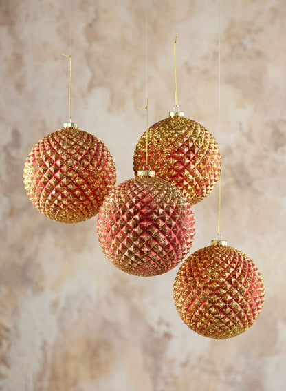 5in Round Red/Gold Durian Glitter Plastic Ball, Set of 4 Decor Jamali Garden
