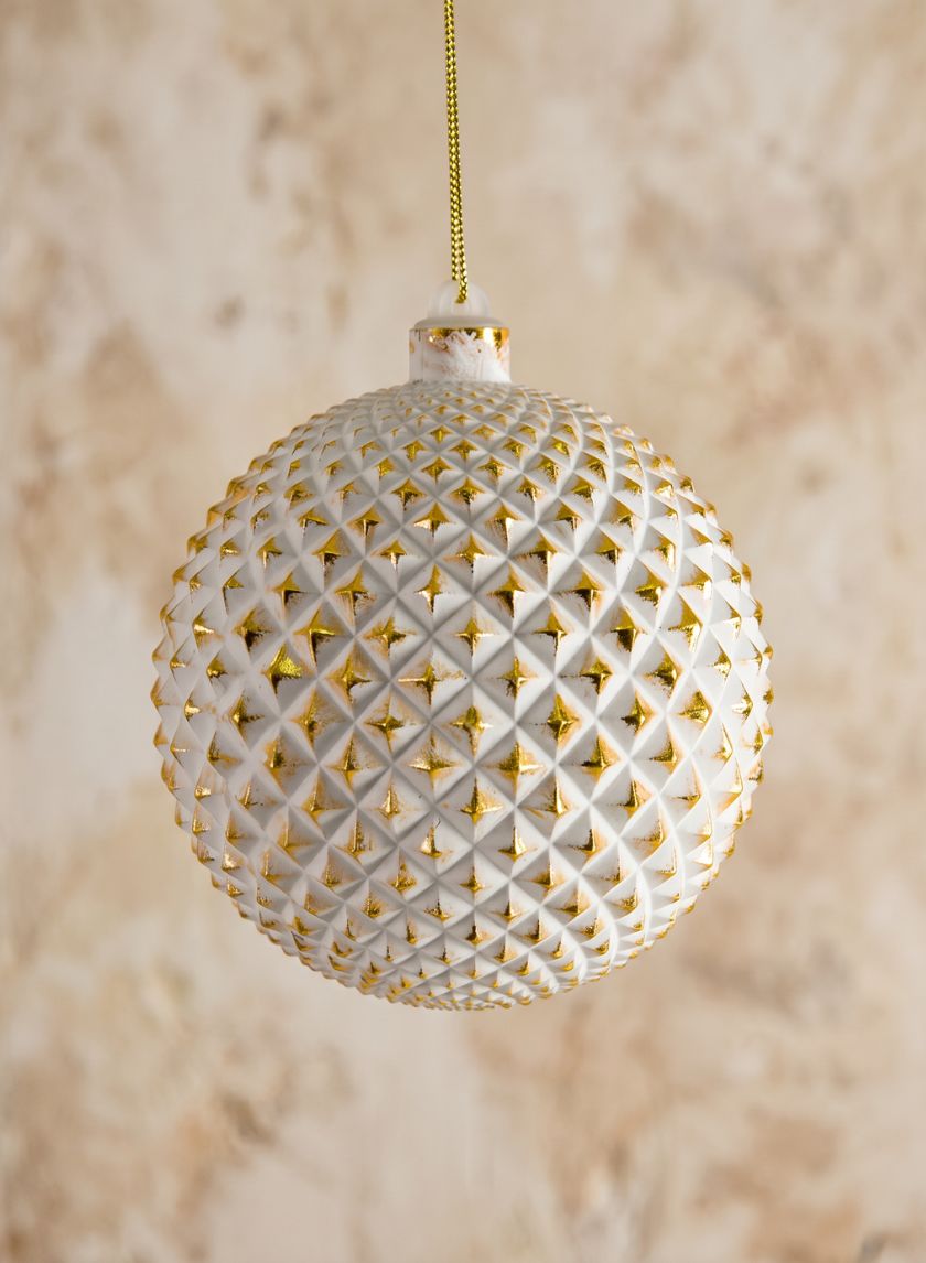 5in Round Etched Gold White Ornament Decor Jamali Garden