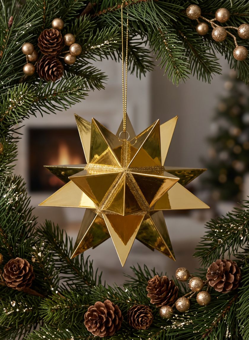7in Wide Gold Glittered Plastic Ornament