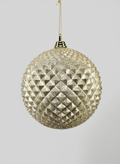 8in Round Champagne Glitter Durian Ball Plastic Ornament Decor Jamali Garden