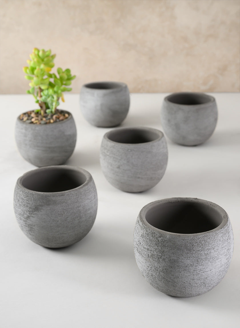 3in Tall Iquitos Venetian Grey Ceramic Mini Pot, Set of 6 Decor Jamali Garden