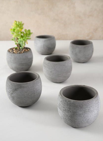 3in Tall Iquitos Venetian Grey Ceramic Mini Pot, Set of 6 Decor Jamali Garden