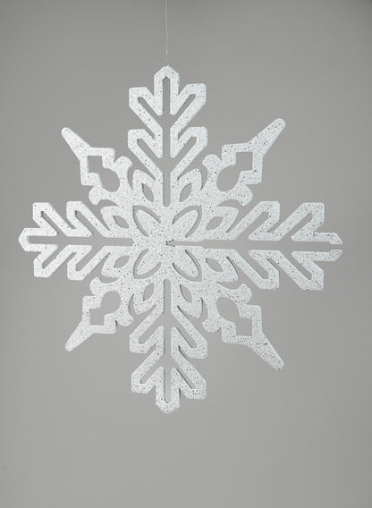 14in Wide 3D Plastic Snowflake Iridescent White Decor Jamali Garden