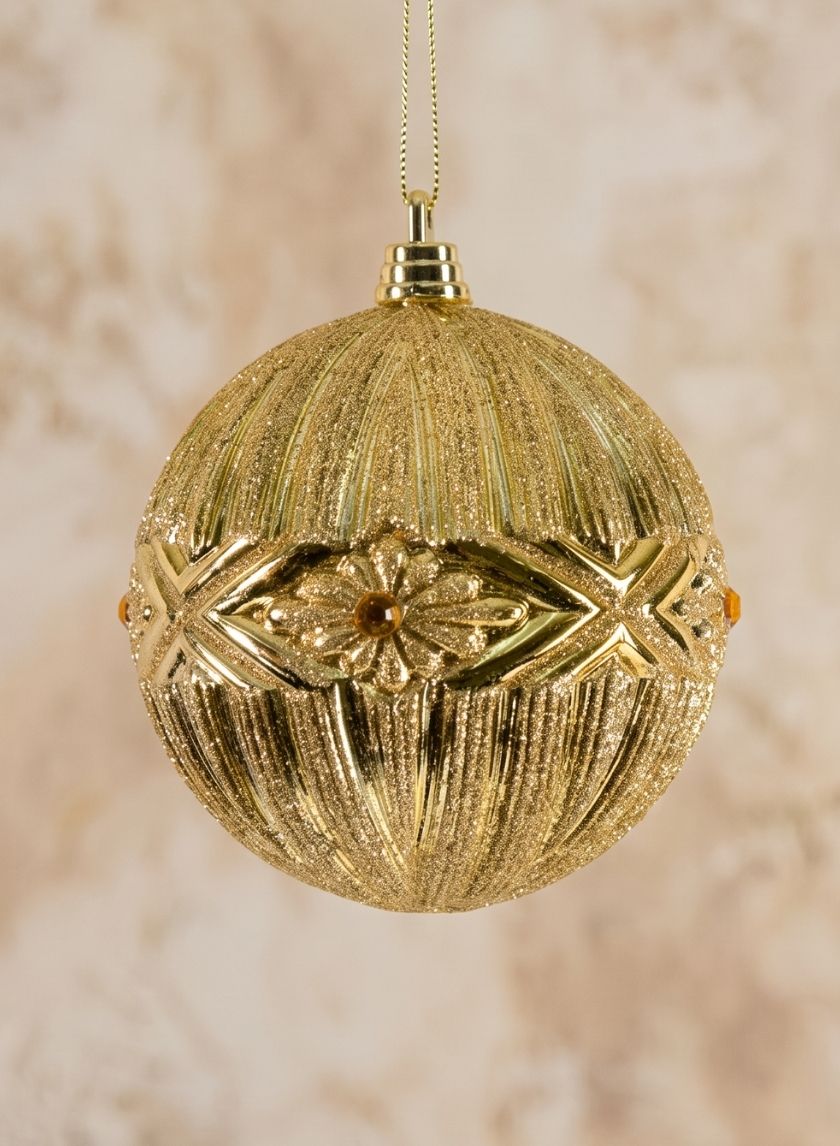 4in Round Jeweled Gold Plastic Ornament Decor Jamali Garden