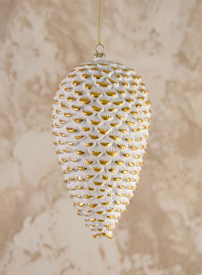 7in Long Etched Gold White Pinecone Decor Jamali Garden