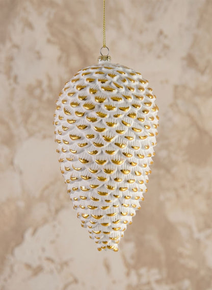 7in Long Etched Gold White Pinecone Decor Jamali Garden