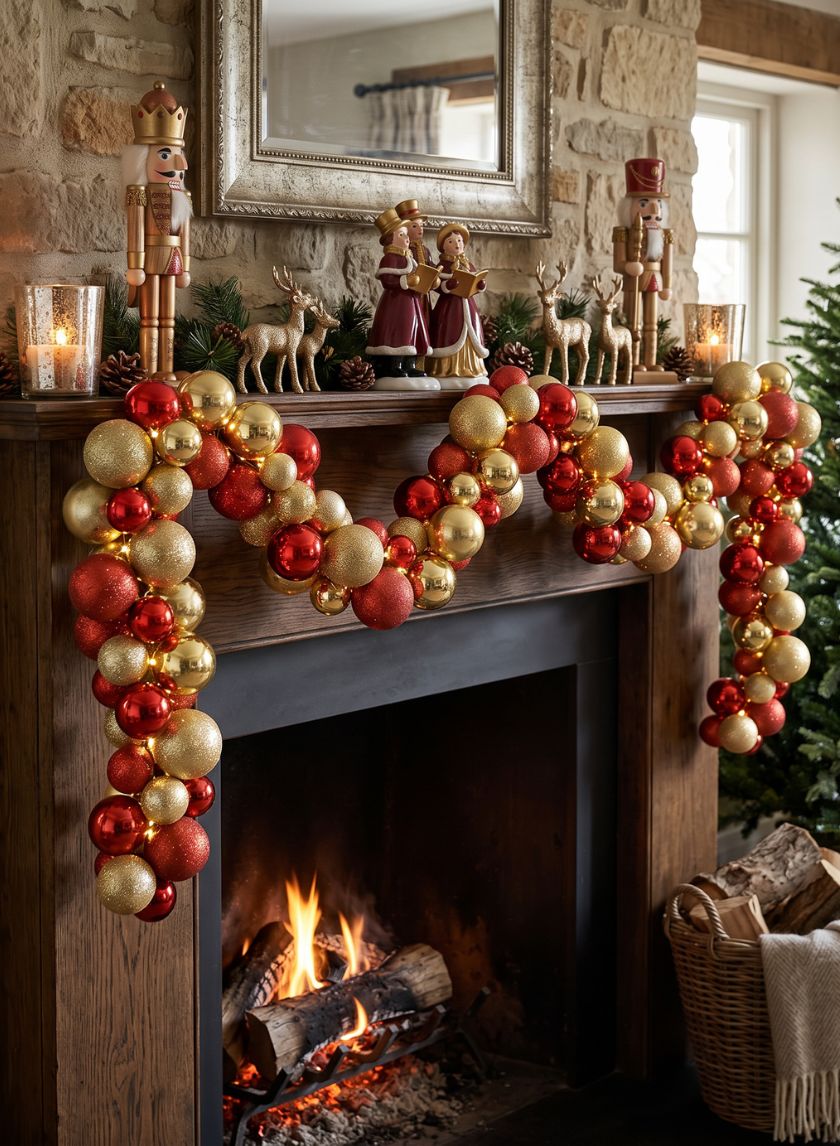 55in Long Red Gold Festive Ball Garland Decor Jamali Garden