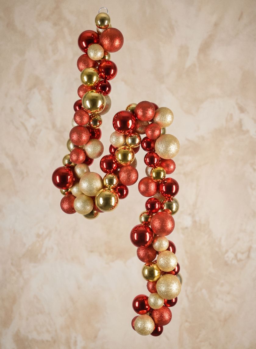 55in Long Red Gold Festive Ball Garland Decor Jamali Garden