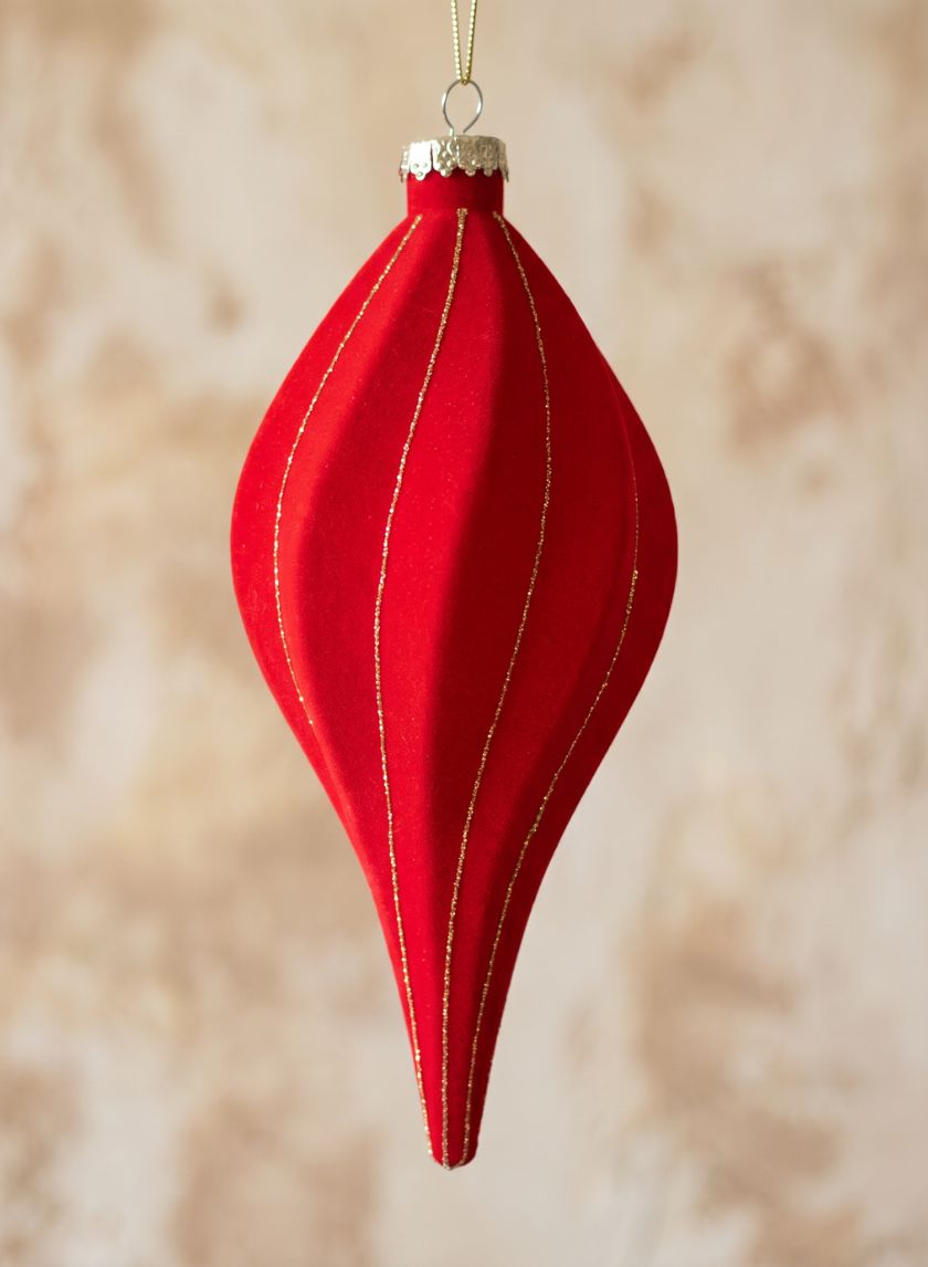 8in Long Red Flocked Gold Lined Finial Ornament Decor Jamali Garden