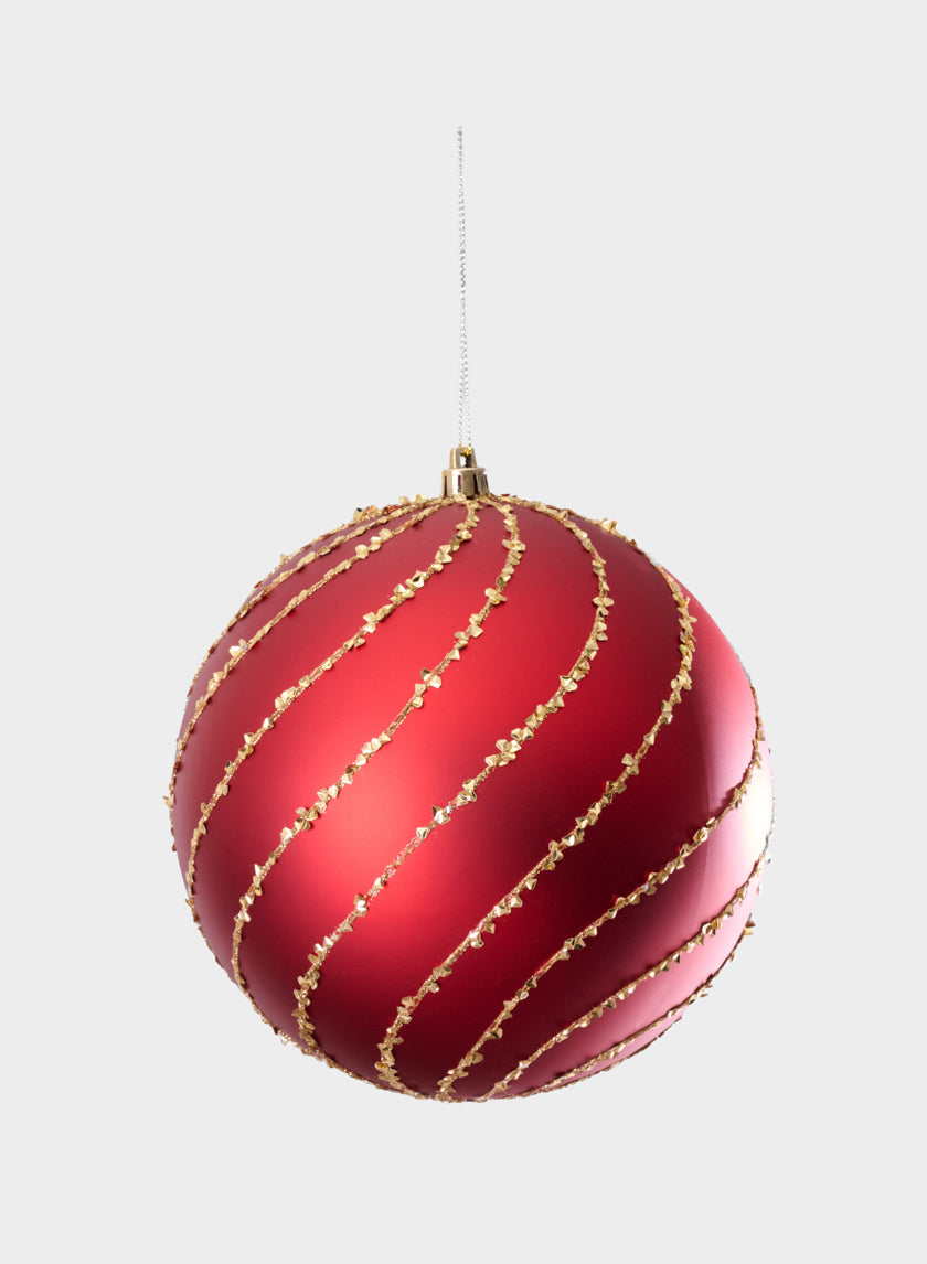 6in Round Plastic "Real Glass Look" Beaded Swirl Red Ornament Decor Jamali Garden