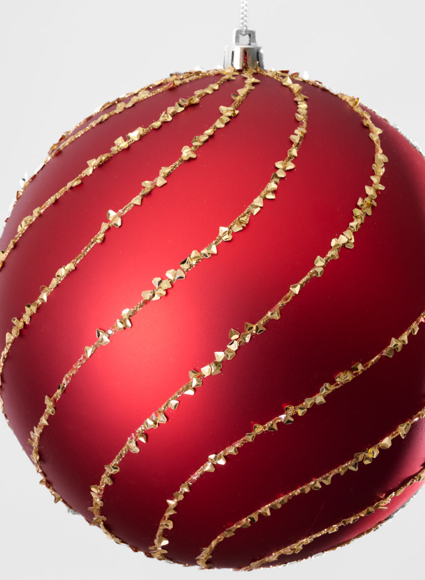 6in Round Plastic "Real Glass Look" Beaded Swirl Red Ornament Decor Jamali Garden