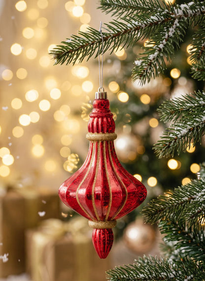 8.5in Long Plastic "Real Mercury Glass Look" Red Finial Ornament Decor Jamali Garden
