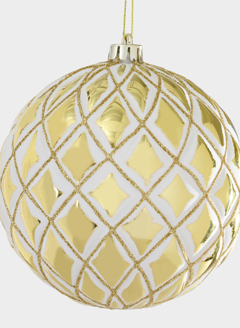 4in Round Plastic "Real Glass Look" Antique white Gold Ornament Decor Jamali Garden