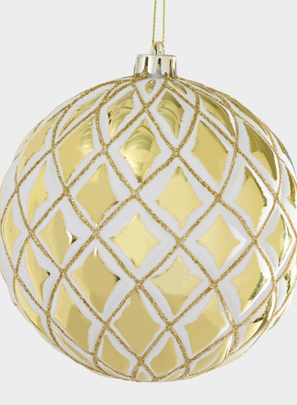 4in Plastic "Real Glass Look" Antique white Gold Ornament
