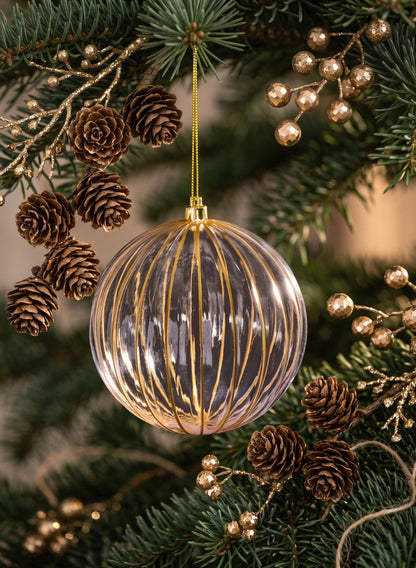 4in Round Plastic "Real Glass Look" Antique Clear Gold Ornament