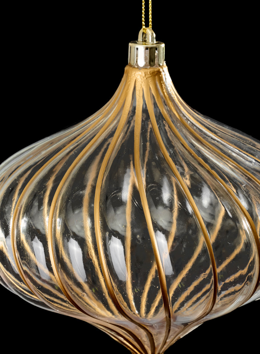 5in Plastic "Real Glass Look" Antique Clear Gold Onion Ornament