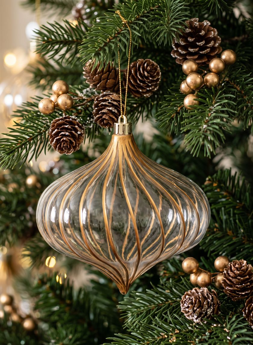 6in Long Plastic "Real Glass Look" Antique Clear Gold Onion Ornament