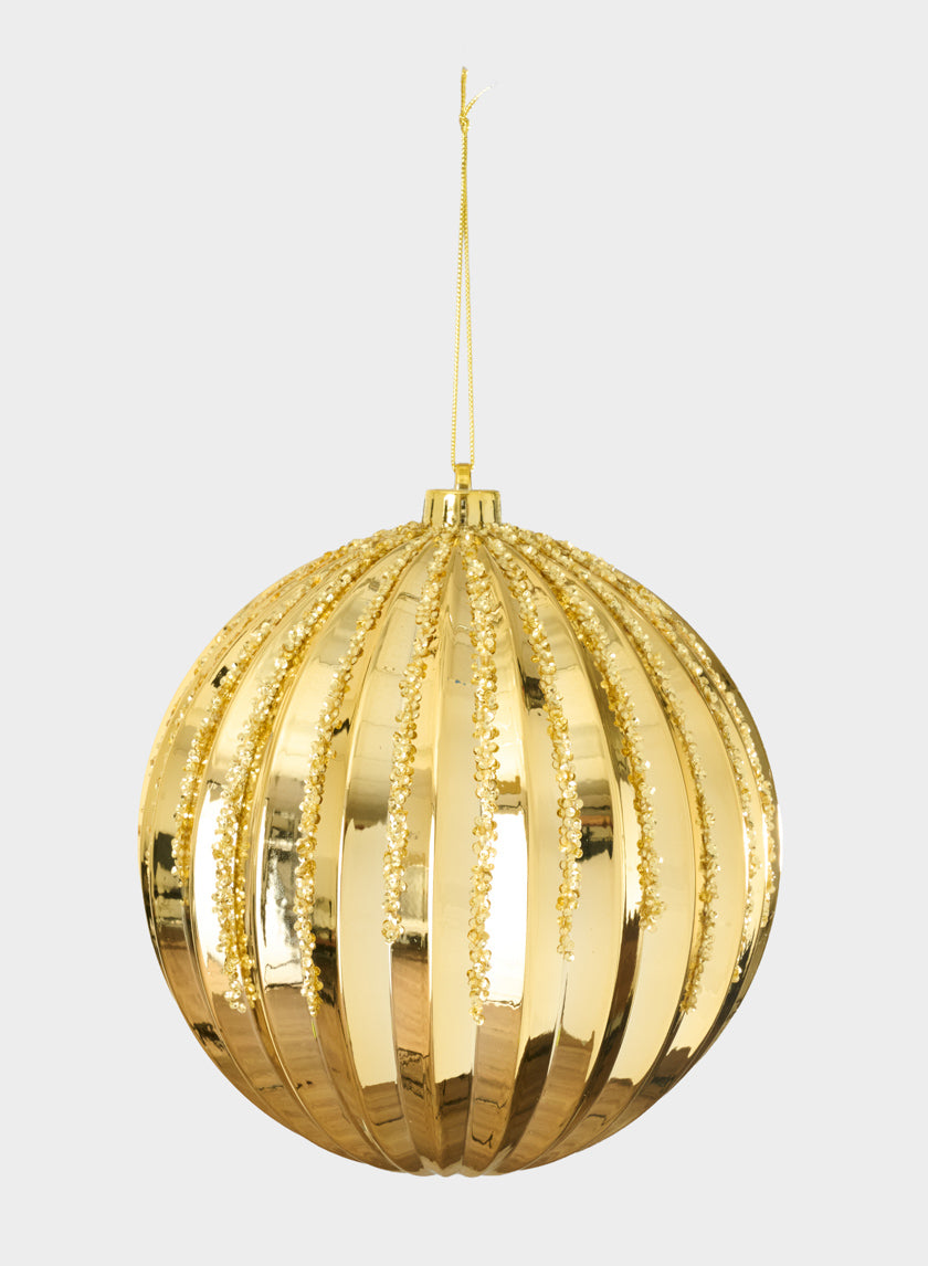 8in  Plastic "Real Glass Look" Glitter Glazed Gold Ornament