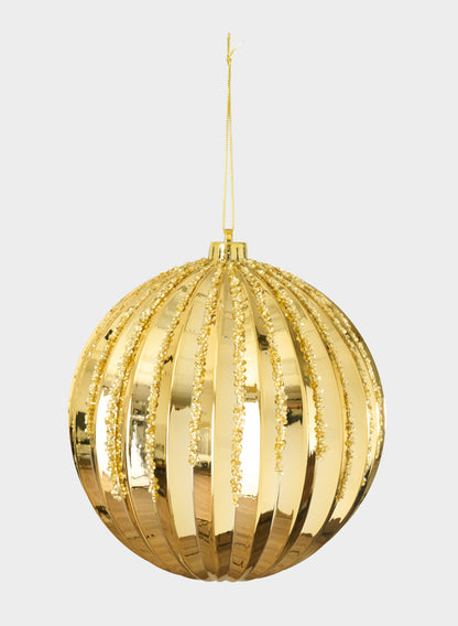 8in  Plastic "Real Glass Look" Glitter Glazed Gold Ornament