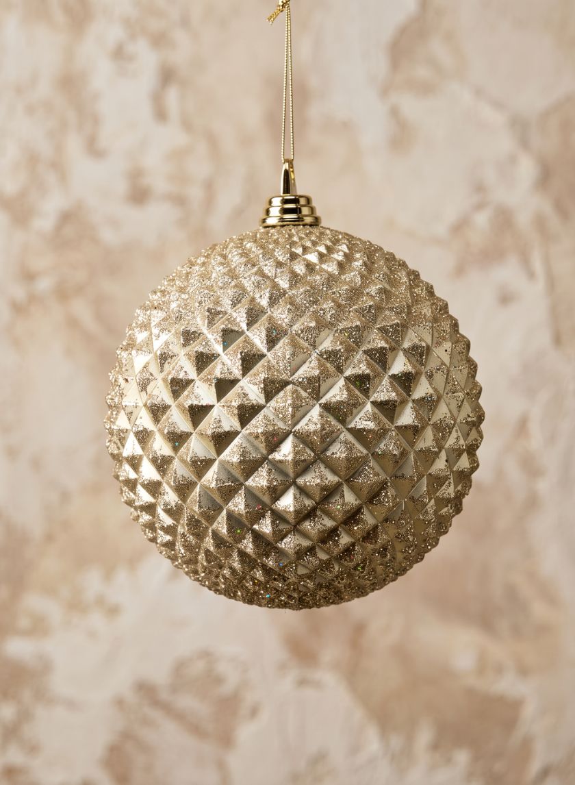 8in Round Champagne Glitter Durian Ball Plastic Ornament Decor Jamali Garden