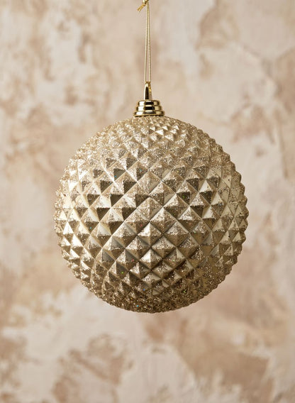 8in Round Champagne Glitter Durian Ball Plastic Ornament Decor Jamali Garden